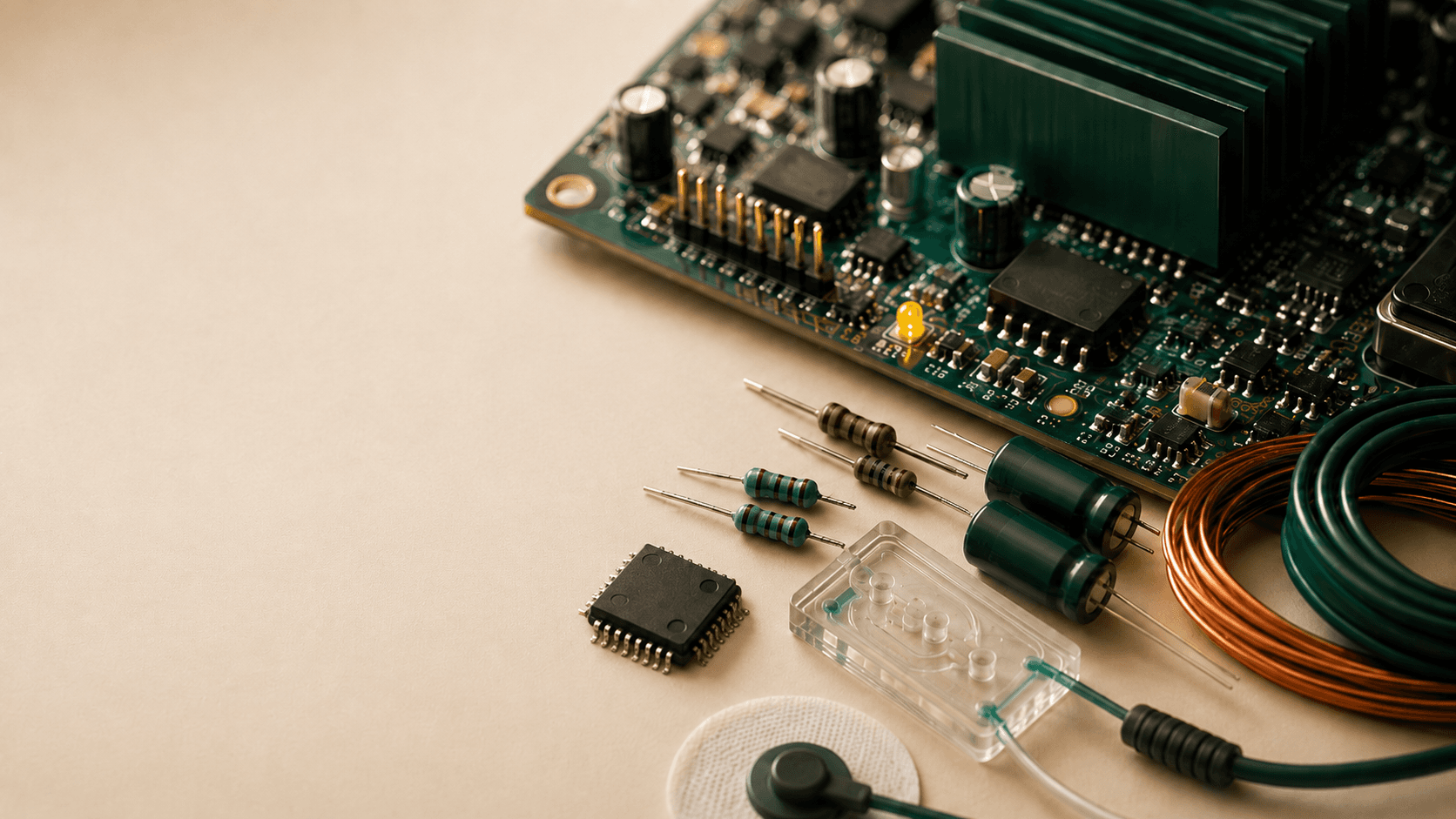 Circuit board, PCB, and electronic components on a lab bench